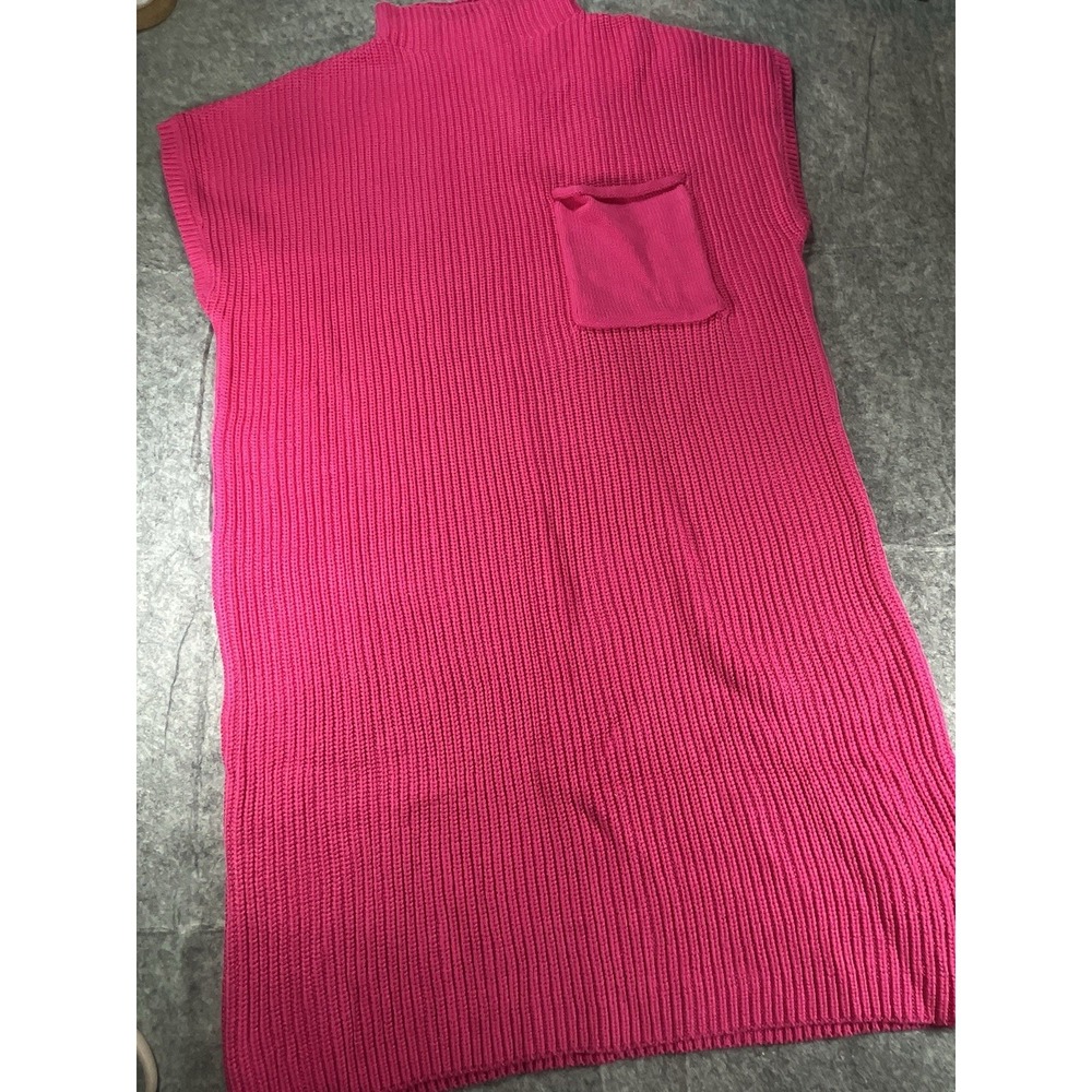 Zenana Hot Pink Mock Neck Ribbed Knit Dress Women's Size M Spring 100% Cotton